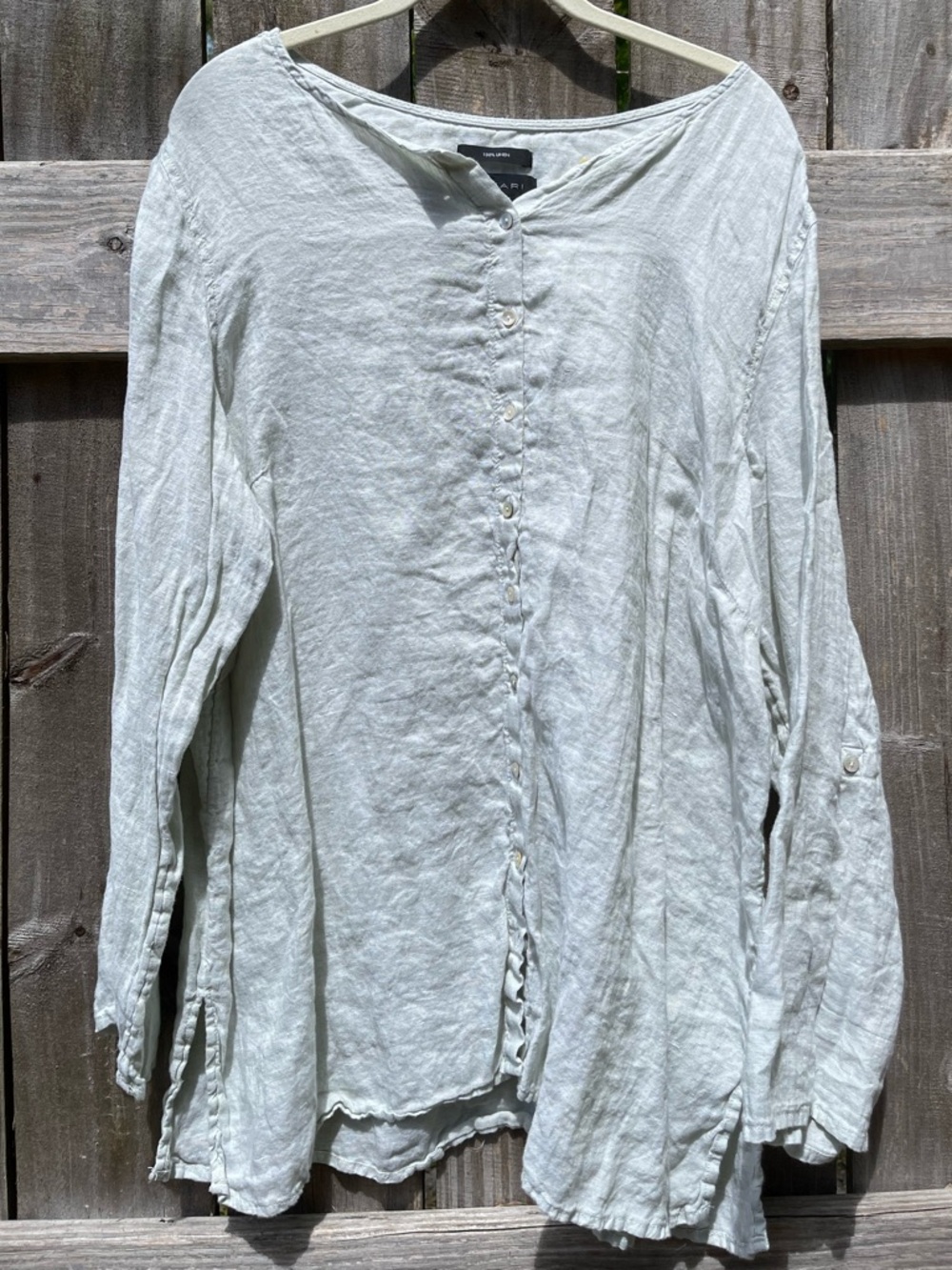 Tahari Light Sage Green Button-Front Linen Tunic